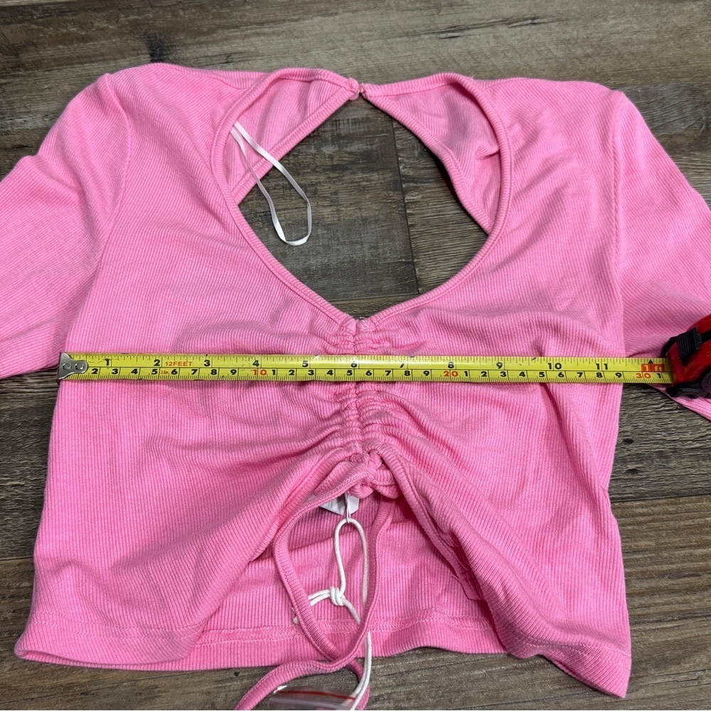 Princess Polly Pink Ruched Drawstring Open Back Crop Top XXS NWT - Picture 6 of 7